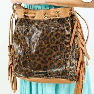 Betsey Johnson 1990s Cheetah Print Leather Shoulder Bag | 90s Brown Animal Print
